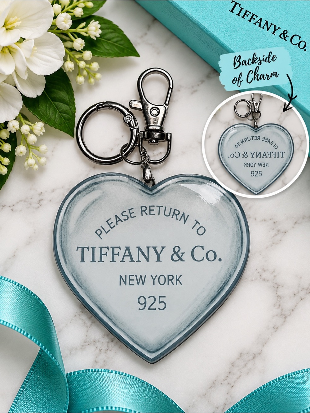 Handcrafted Tiffany Blue Heart Acrylic Bag Charm Keychain